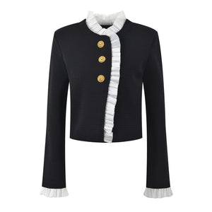 Elegant Ruffle Patchwork Cardigan Winteres