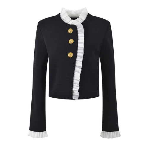 Elegant Ruffle Patchwork Cardigan Winteres