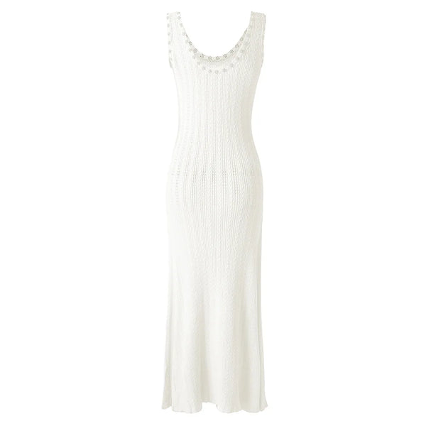 Beaded O-Neck Cardigan & Maxi Dress Set Winteres