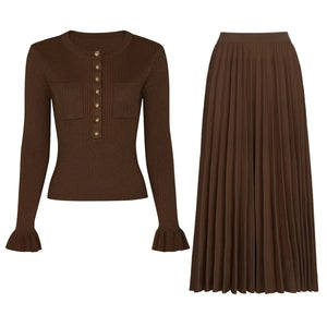 Slim Knit Sweater & Pleated Skirt Set Winteres