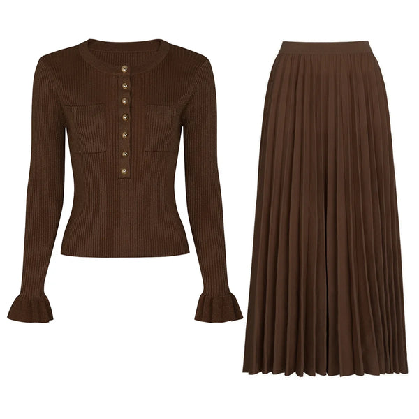 Slim Knit Sweater & Pleated Skirt Set Winteres