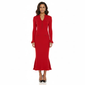 Red dress with long sleeves on a white background