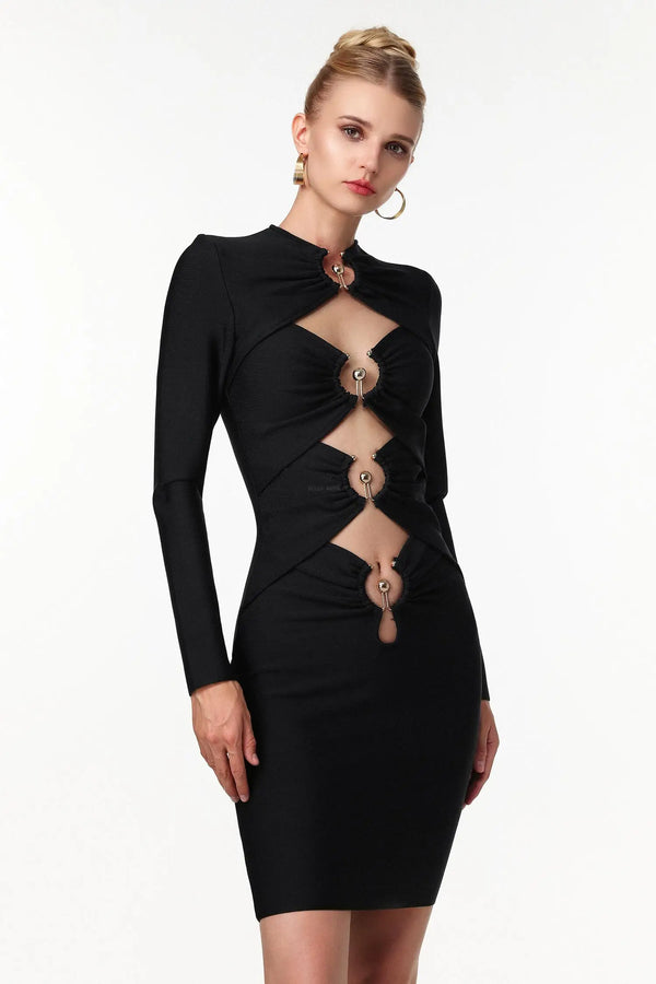 Women Chic IMiney Sexy Contour Long Sleeve Cut Out Bandage Mini Dr Ladies Bodycon Occassion Birthday Cocktail Prom Party Dresses Winteres