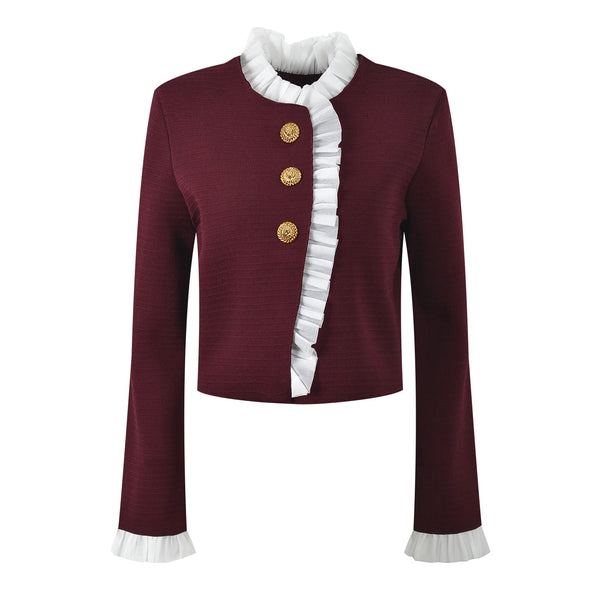 Elegant Ruffle Patchwork Cardigan Winteres