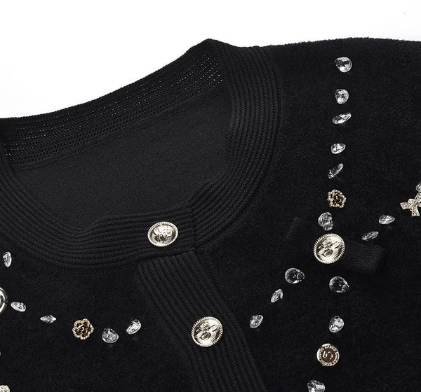 Rhinestone Knit O-Neck Cardigan Winteres