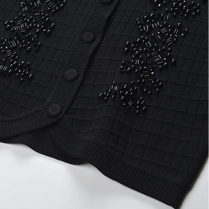 Lace Collar Beaded Short Cardigan Winteres