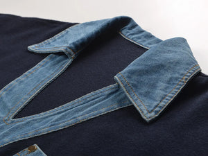 Denim Patchwork V-Neck Sweater Winteres