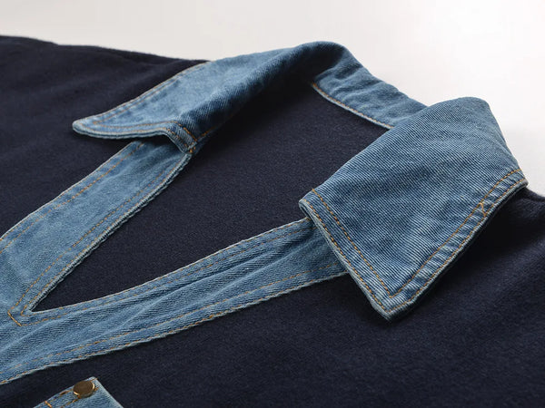 Denim Patchwork V-Neck Sweater Winteres