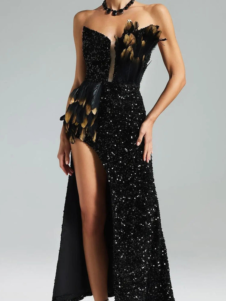Soloma Sequins Feather Maxi Dress Winteres