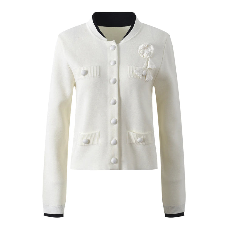 Floral Long Sleeve O-Neck Knit Cardigan Winteres