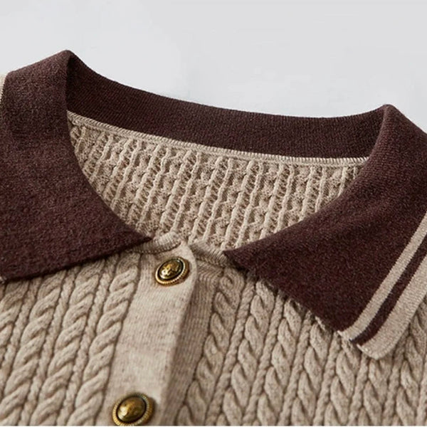 Polo-Neck Jacquard Preppy Knit & Skirt Set Winteres