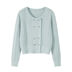 Cable Double-Breasted Crew-Neck Cardigan Winteres