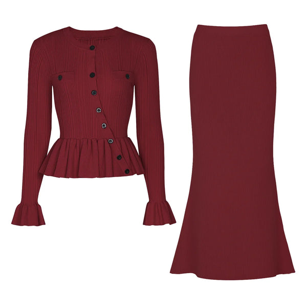 Sleek Knit Skirt Suit Winteres