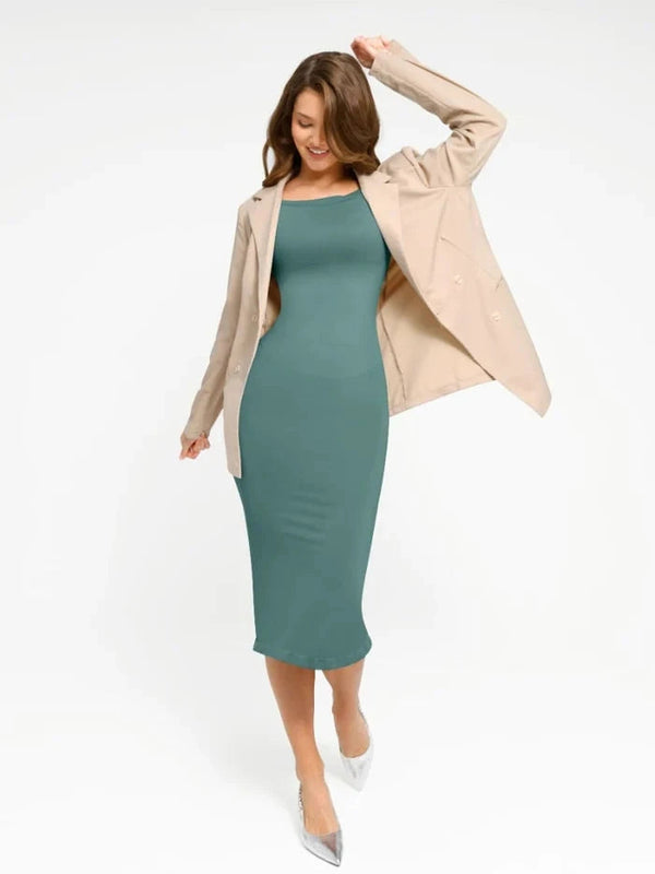 Long-Sleeve Tummy-Compression Midi Dress Winteres
