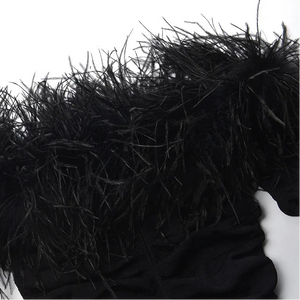 Feather Trim Boat Neck Sweater Winteres