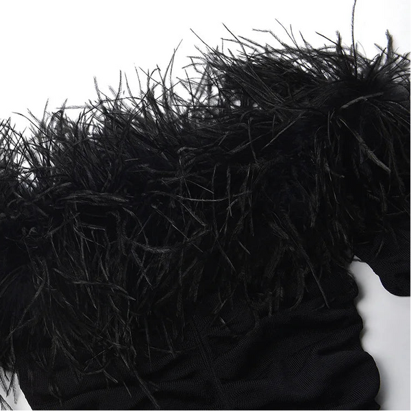 Feather Trim Boat Neck Sweater Winteres