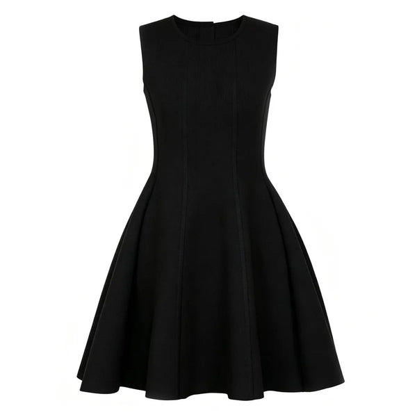 Black sleeveless dress on a white background