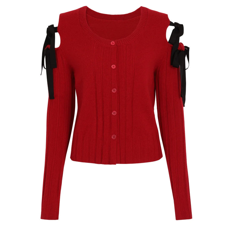 Lace-up Knitted Long Sleeve Cardigan Winteres