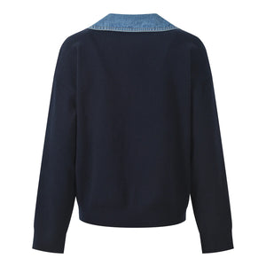 Denim Patchwork V-Neck Sweater Winteres