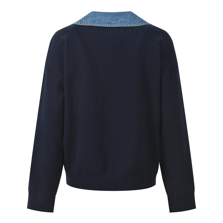 Denim Patchwork V-Neck Sweater Winteres