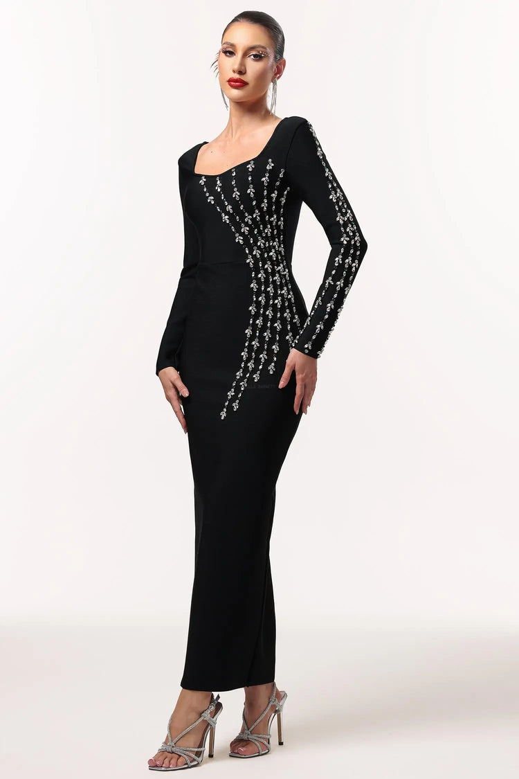Women Chic IJoie Elegant Contour Long Sleeve Rhinestone Bandage Ma Ladies Bodycon Occassion Birthday Cocktail Prom Party Dresses Winteres