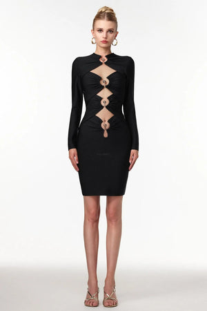 Women Chic IMiney Sexy Contour Long Sleeve Cut Out Bandage Mini Dr Ladies Bodycon Occassion Birthday Cocktail Prom Party Dresses Winteres