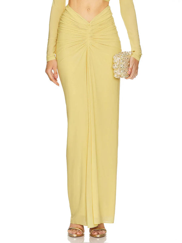 New Fashion Solid Color Fashion Wind Hollow Out Heavy Pleated Long Sleeve Low-cut Sexy Party Dress Winteres