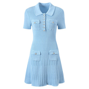 Light blue dress with a collar on a white background