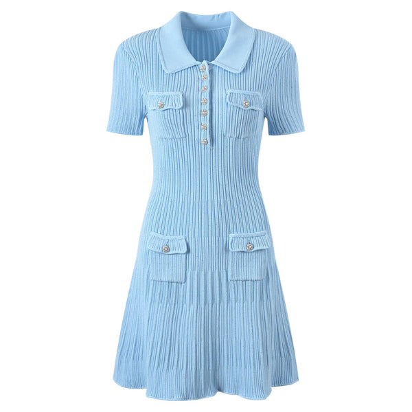 Light blue dress with a collar on a white background