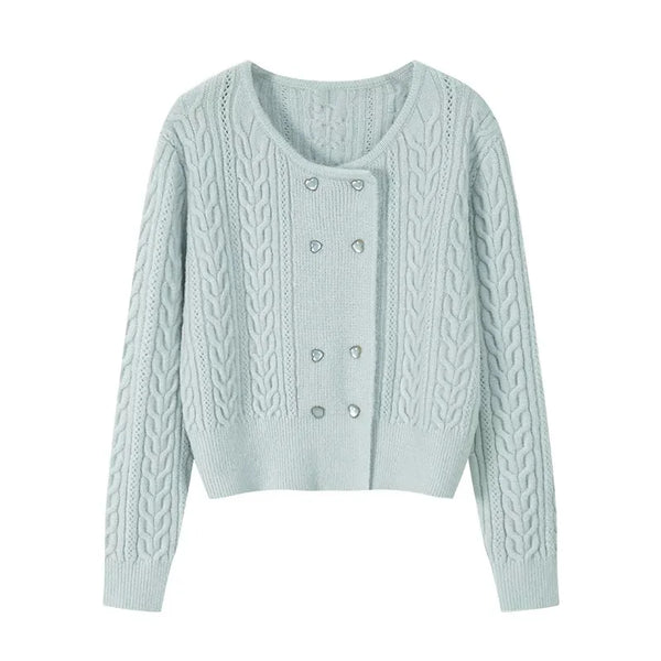Cable Double-Breasted Crew-Neck Cardigan Winteres