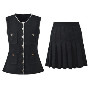 Beaded Knit Cardigan Skirt Set Winteres