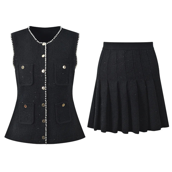 Beaded Knit Cardigan Skirt Set Winteres