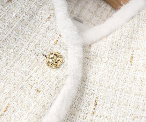 White Tweed Belted Jacket Winteres