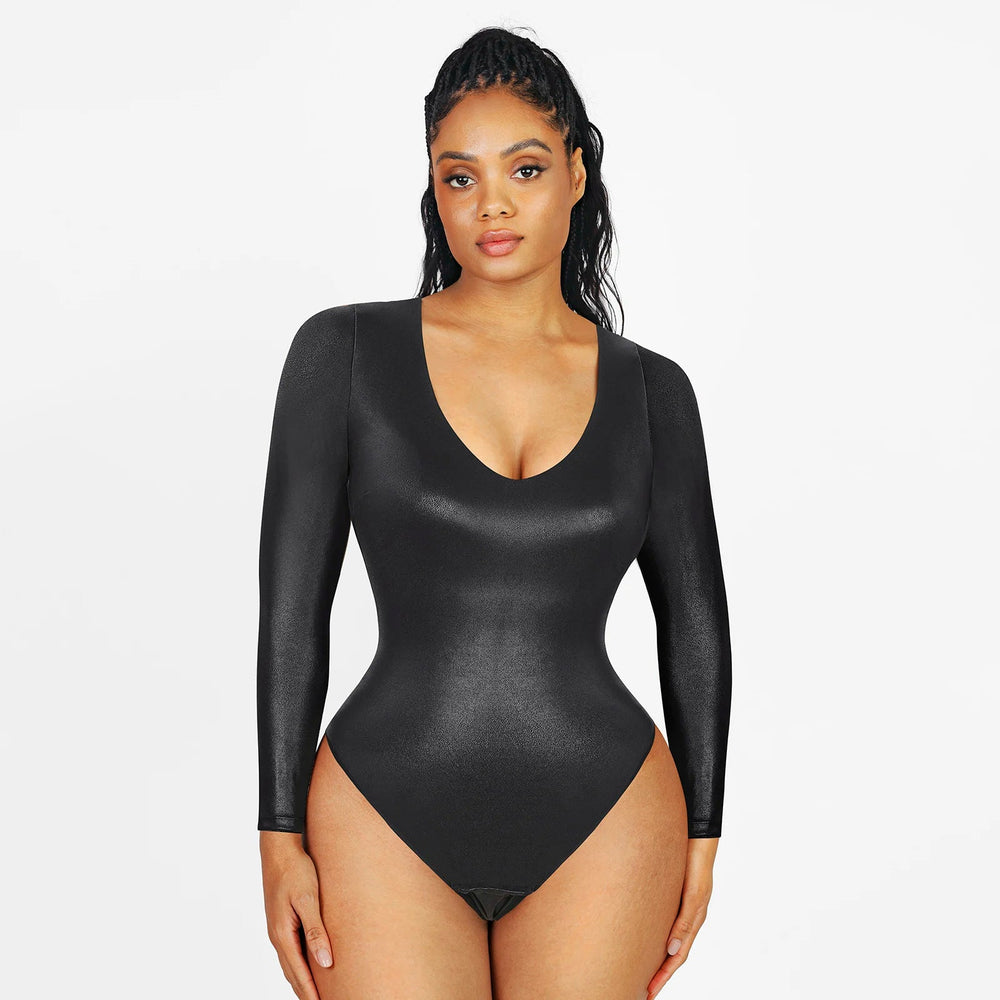 Long-Sleeve V-Neck Thong Bodysuit Winteres