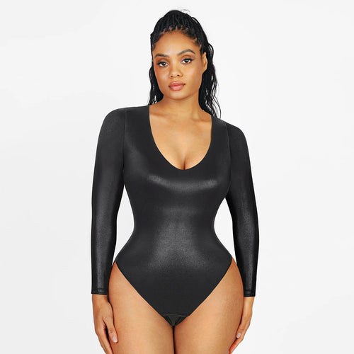 Long-Sleeve V-Neck Thong Bodysuit Winteres