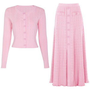 Single-Breasted Cardigan & Skirt Set Winteres