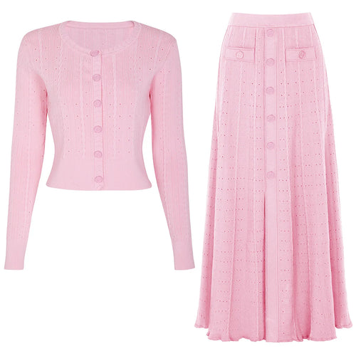 Single-Breasted Cardigan & Skirt Set Winteres