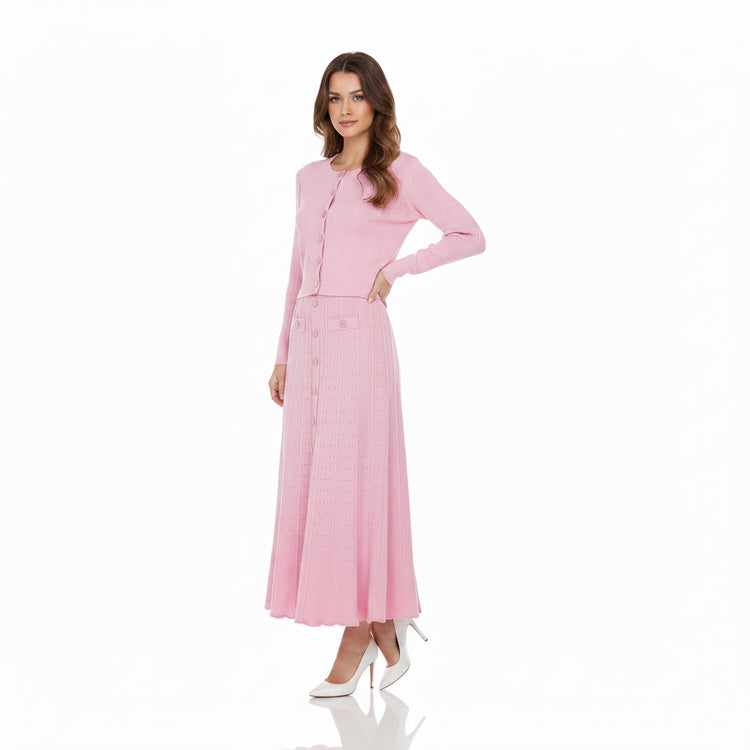 Single-Breasted Cardigan & Skirt Set Winteres