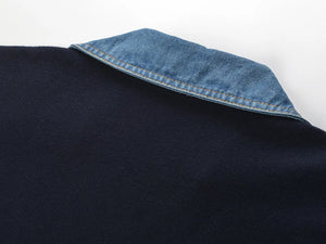 Denim Patchwork V-Neck Sweater Winteres