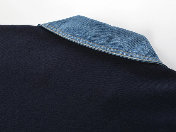 Denim Patchwork V-Neck Sweater Winteres