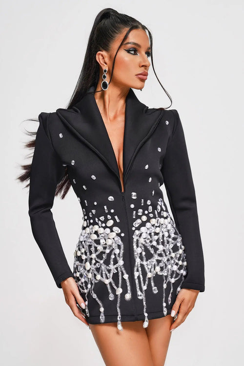 Sequin Pearl Beaded Blazer Dress Winteres