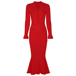 Red dress with long sleeves on a white background