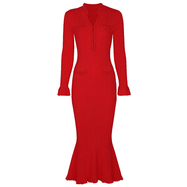 Red dress with long sleeves on a white background