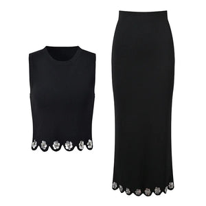 Sequined Flower Knit Skirt Set Winteres