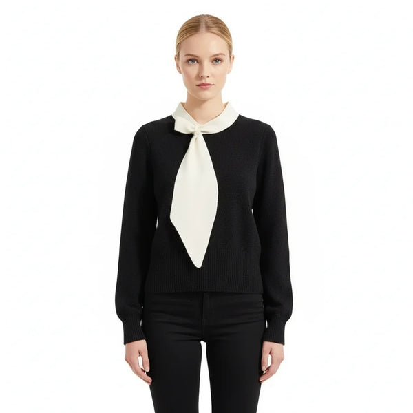 Scarf-Collar Tie Knit Pullover Winteres