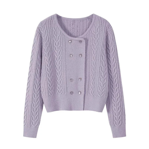 Cable Double-Breasted Crew-Neck Cardigan Winteres
