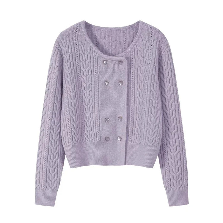 Cable Double-Breasted Crew-Neck Cardigan Winteres