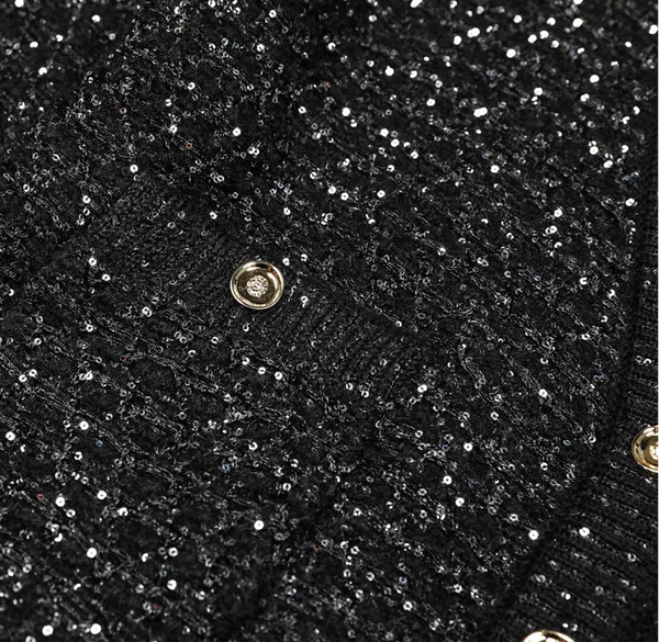 Sequin V-Neck Belted Cardigan Winteres