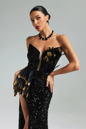Soloma Sequins Feather Maxi Dress Winteres