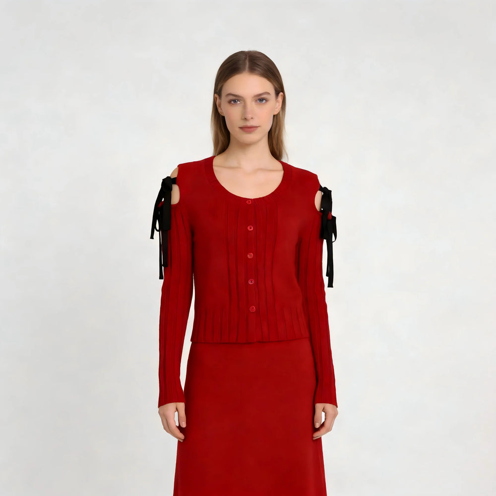 Lace-up Knitted Long Sleeve Cardigan Winteres